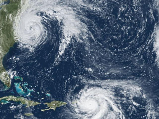 Los huracanes María y José cerca de la zona del Triángulo de las Bermudas. Foto: NASA