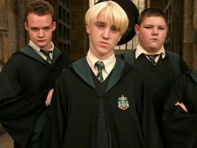 Harry Potter, Draco Malfoy, Gregory Goyle y Vincent Crabbe. Foto: Warner Bros.