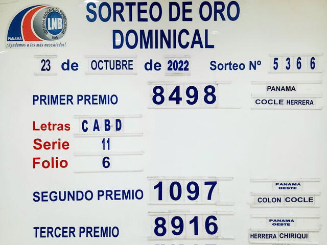 Resultados de la Lotería Nacional de Panamá hoy, domingo 23 de octubre Resultados de la Lotería Nacional de Panamá hoy, domingo 23 de octubre