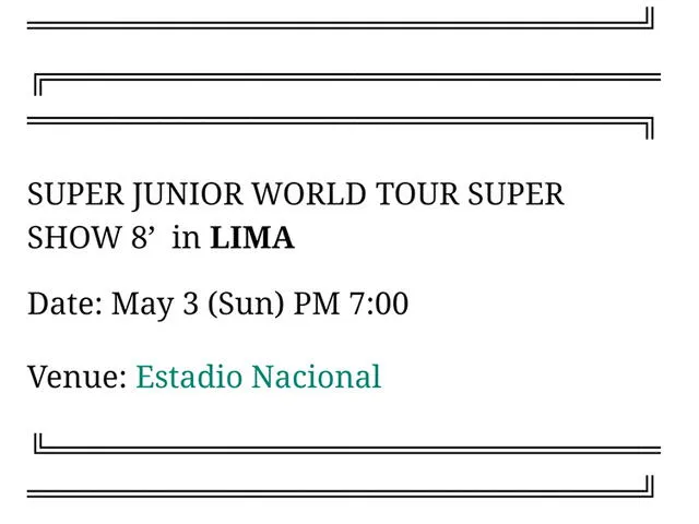 Filtran posible fecha del concierto de Super Junior en Lima, Perú.