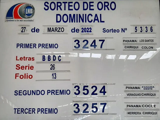 Sorteo de Oro Dominical de HOY, 27 de marzo de 2022. Foto: Twitter/@Inbpma