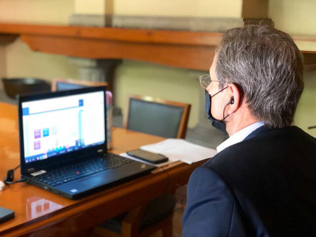 Esteban Moctezuma durante la reunión virtual que sostuvo el último 4 de mayo. Foto: Twitter