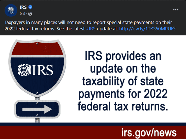 El anuncio que hizo el IRS en redes sociales. Foto: IRS   
