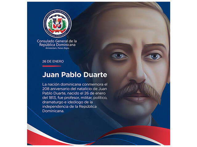  Juan Pablo Duarte consiguió la independencia de República Dominicana. Foto: Consulado General de la República Dominicana 