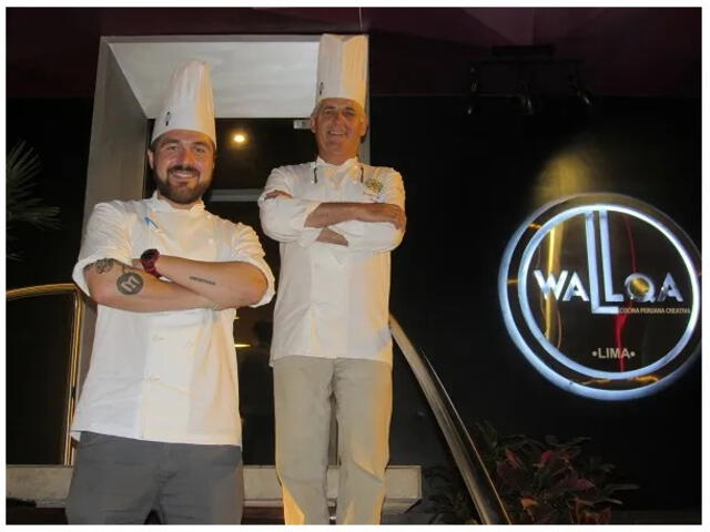  Giacomo Bocchio junto al chef Jacques Benoit, su mentor en Le Cordon Bleu Perú. Foto: La cueva de Domínguez<br><br>    