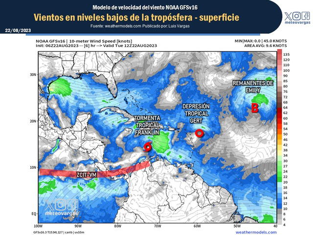 Este es el movimiento de tormenta tropical Franklin. Foto: Luis Vargas/ X   