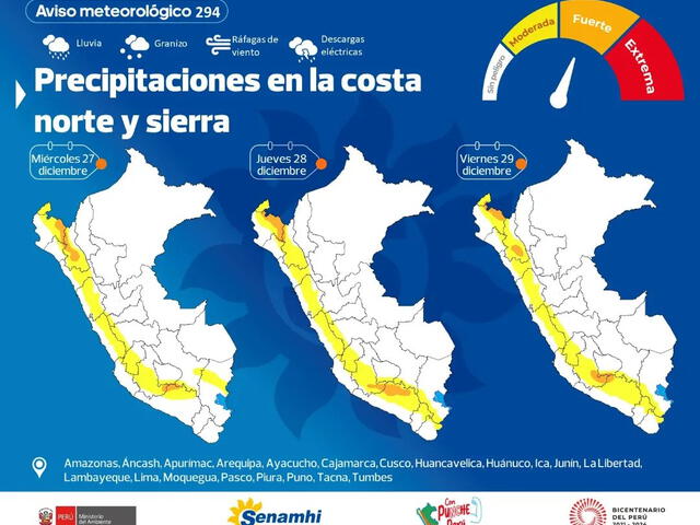  Lluvias en la costa norte y sierra del Perú. Foto: Senamhi    