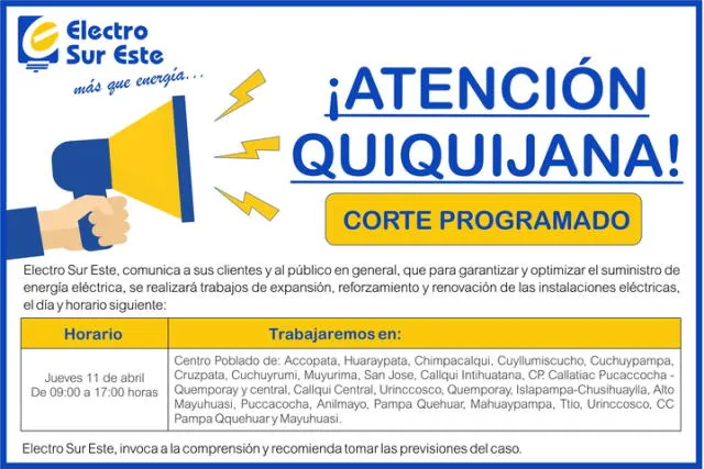 Corte de luz en Cusco. Foto: Electro Sur Este   