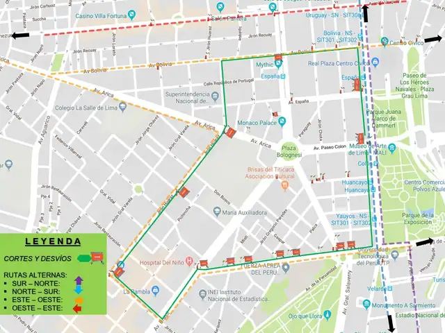  Plan de desvíos en Día de la Bandera. Fuente: PNP