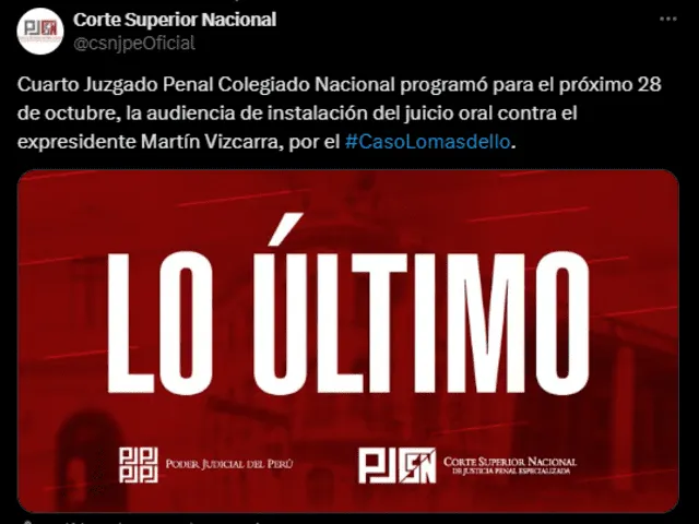 Poder Judicial informó que la magistrada Fernanda Ayasta es la presidenta del Cuarto Juzgado Penal Colegiado Nacional. Foto: Poder Judicial-X.   