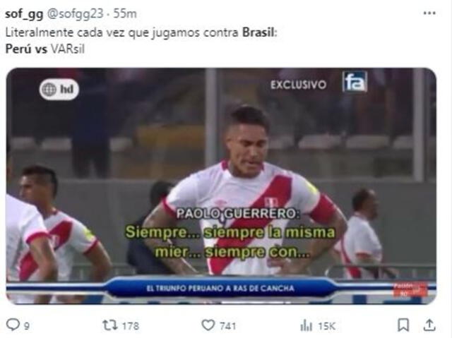  Perú perdió nuevamente contra Brasil. Foto: X   