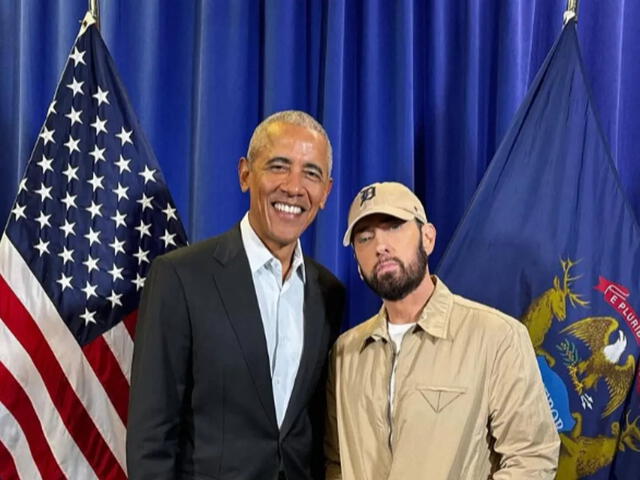  Obama y Eminem en Estados Unidos, Detroit. Foto: difusión   