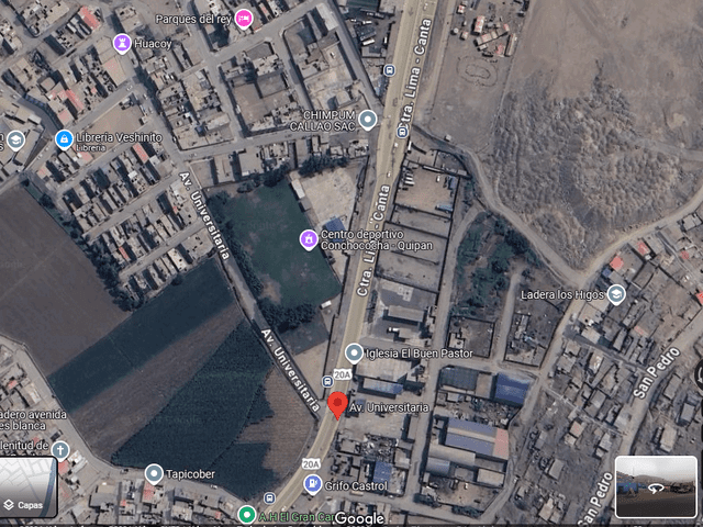  El final de la av. Universitaria cruza con la carretera Lima-Canta. Foto: captura de pantalla/Google Maps   