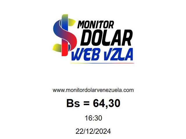  Precio del dólar en Venezuela para hoy, 22 de diciembre de 2024. Foto: Monitor Dólar.    