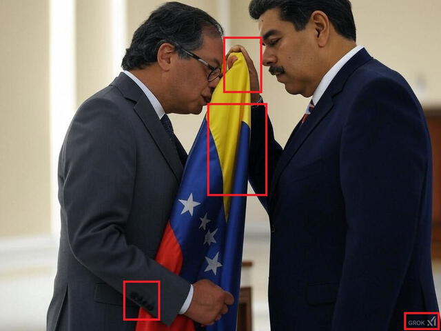 <em>En rojo, las inconsistencias que presenta la imagen viral. Foto: captura de Facebook</em>   