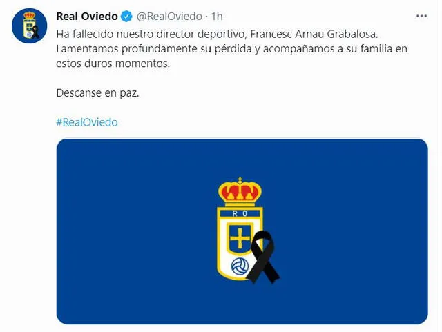 El mensaje de despedida del Oviedo a Francesc Arnau. Foto: captura Twitter