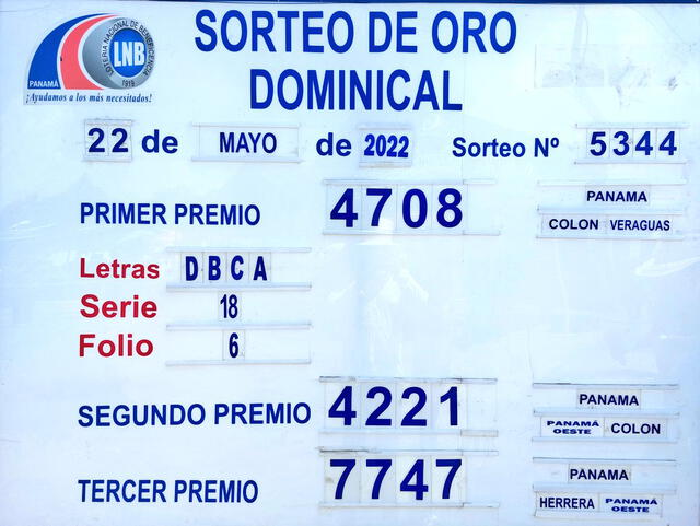 Resultados del Sorteo de Oro Dominical de hoy, 22 de mayo de 2022, de la Lotería Nacional de Panamá. Foto: captura web