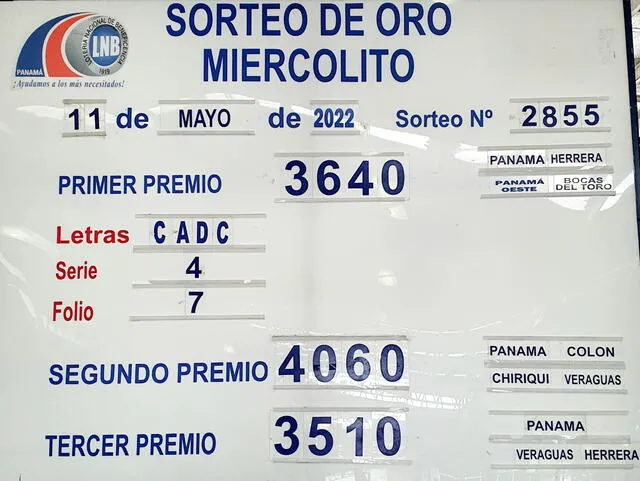 Resultado del Sorteo de Oro  Miercolito de HOY, 11 de mayo de 2022. Foto: Lotería Nacional de Panamá