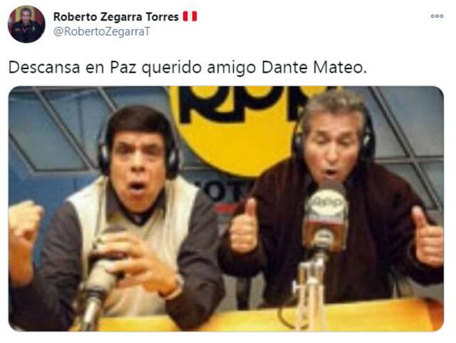 Roberto Zegarra se despidió de su amigo y compañero Dante Mateo. Foto: Twitter