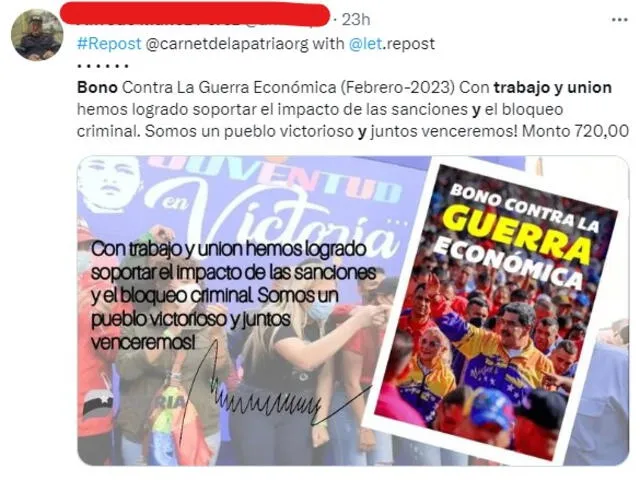 El Bono contra la Guerra Económica generó dudas entre los usuarios. Foto: @CarnetDeLaPatria/Twitter   