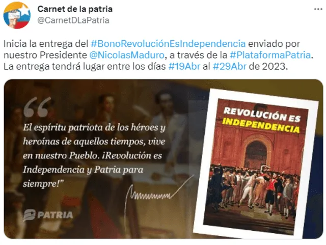 Bono Independencia 2023: ¿qué se sabe de la entrega del subsidio en Venezuela? | Segundo Bono Especial | Bono Día de la Independencia | Bono 19 de abril | 19 de abril | Batalla de carabobo | Venezuela | LRTMP
