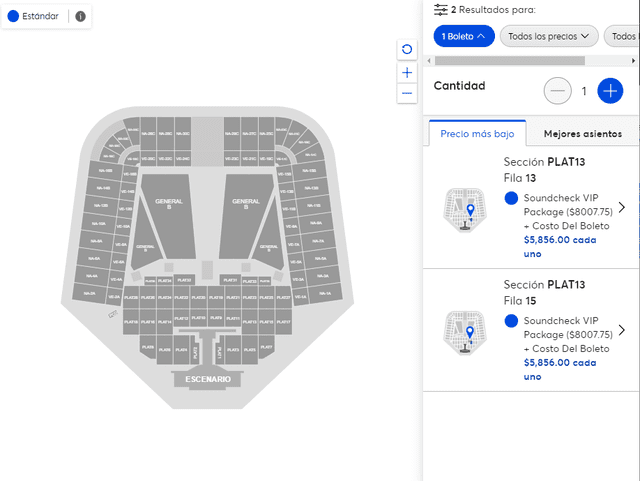 Precio de los boletos por paquete. Foto: captura de Ticketmaster   