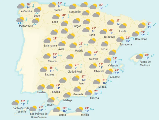 Mapa del tiempo en España hoy, miércoles 6 de mayo de 2020.