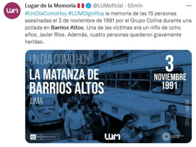 Víctimas de Barrios Altos. Foto: LUM / Twitter