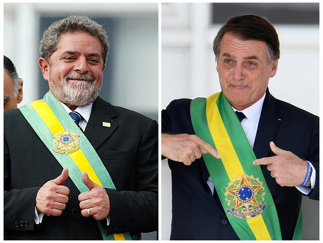El presidente Jair Bolsonaro y el exmandatario Luiz Inacio Lula da Silva se disputarán la presidencia de Brasil en una segunda vuelta electoral el 30 de octubre de 2022. Foto: AFP