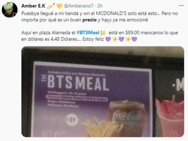 Precios del BTS Meal en Alameda, México. Foto: vía Twitter