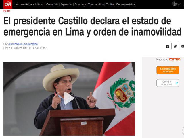 Toque de queda: así informan en el extranjero medida de Castillo ante violentas protestas