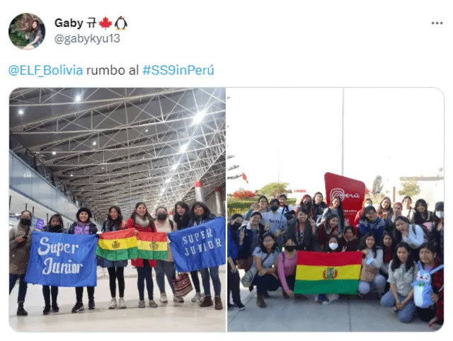  Fans bolivianas de SUPER JUNIOR en Perú por el "Super Show 9". Foto: captura Twitter/gabykyu13   