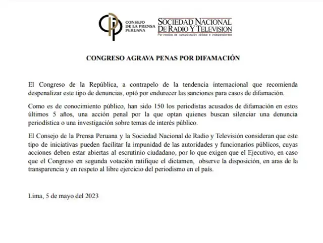  Instituciones recordaron que 150 periodistas han sido acusados de difamación en los últimos cinco años. Foto: SNRTV 