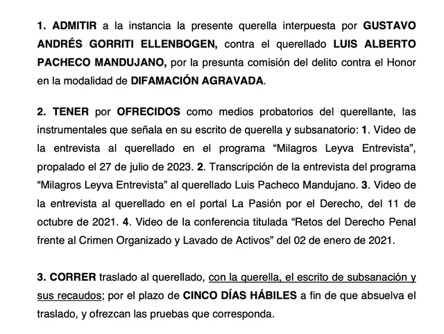 Admiten querella contra Luis Pacheco Mandujano por difamación en agravio de Gustavo Gorriti   