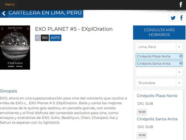 Concierto de EXO en Perú, cinepolis