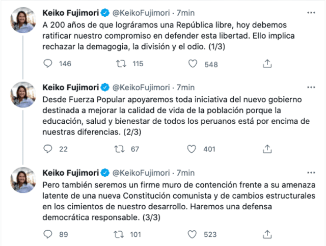 Twitter de Keiko Fujimori