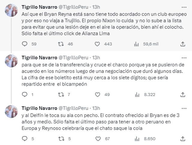  'Tigrillo' Navarro habla sobre la posible venta de Bryan Reyna al exterior. Foto: captura Twitter.   