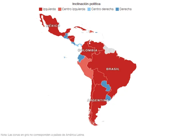 Actual mapa político de Sudamérica, sin contar con el electo Gobierno de Javier Milei. Foto: Jhasua Razo/CNN    