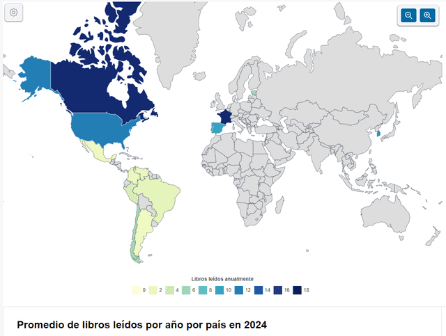  Según el índice, Argentina es el país que menos libros lee al año por habitante, mientras que Chile destaca con seis libros per cápita. Foto: World Population Review   