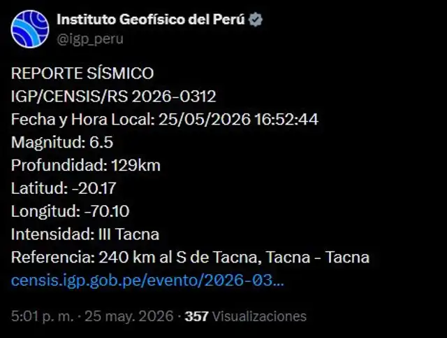 Reporte del sismo en Tacna Reporte del sismo en Tacna