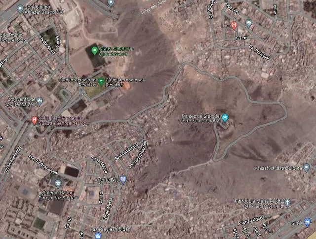 Recorrido del teleférico Centro Histórico de Lima - Cerro San Cristóbal. Foto: Google Maps