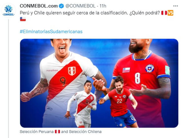 Conmebol hizo una publicación previo al partido Perú vs. Chile. Foto: Captura Conmebol