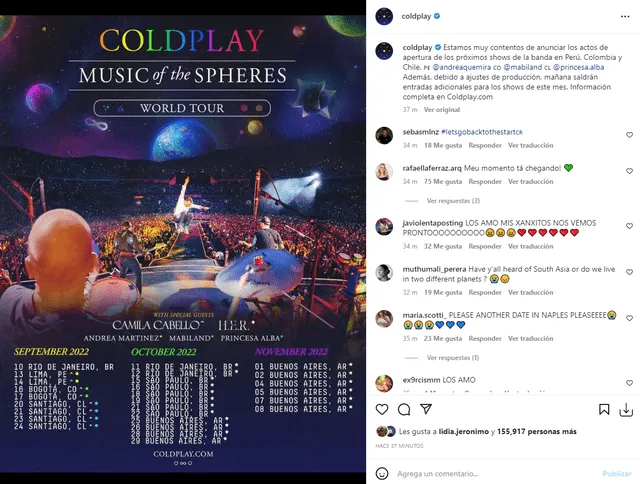 Coldplay público un anunció que alegró a los peruanos