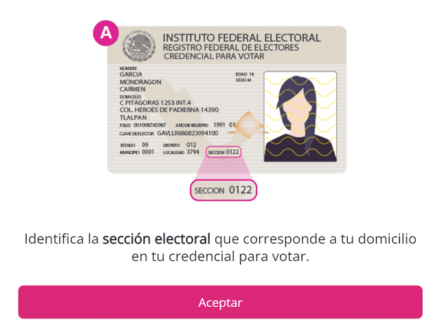 La sección electoral se ubica en la parte inferior de tu credencial para votar. Foto: captura.