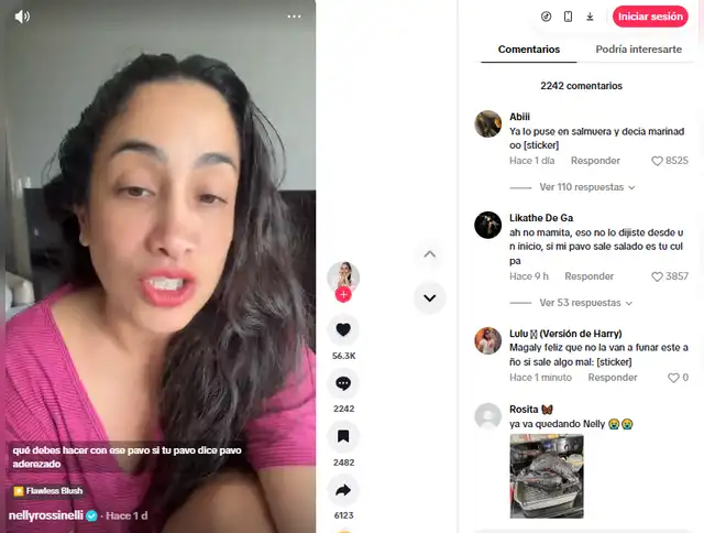  Comentarios en la publicación de Rossinelli. Foto: TikTok    