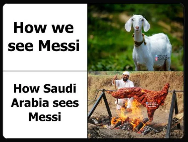 Como vemos a Messi / Como Arabia Saudita ven a Messi. Foto: redes sociales