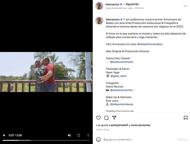 Karla Tarazona y su esposo realizaron un videoclip para celebrar su primer aniversario de Bodas
