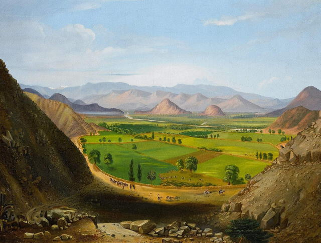 Óleo extraído del libro titulado 'View of Peru' publicado en 1861 por Cyrenius Hall. Foto: David Reyes/Facebook   