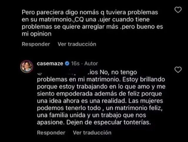  Cassandra Sánchez respondió a usuaria. Foto: Instagram/Cassandra Sánchez   