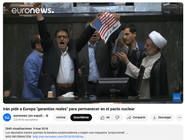 <em> Video de la reacción de los parlamentarios iraníes tras la separación de Estados Unidos el 2018. Foto: captura de pantalla</em>   